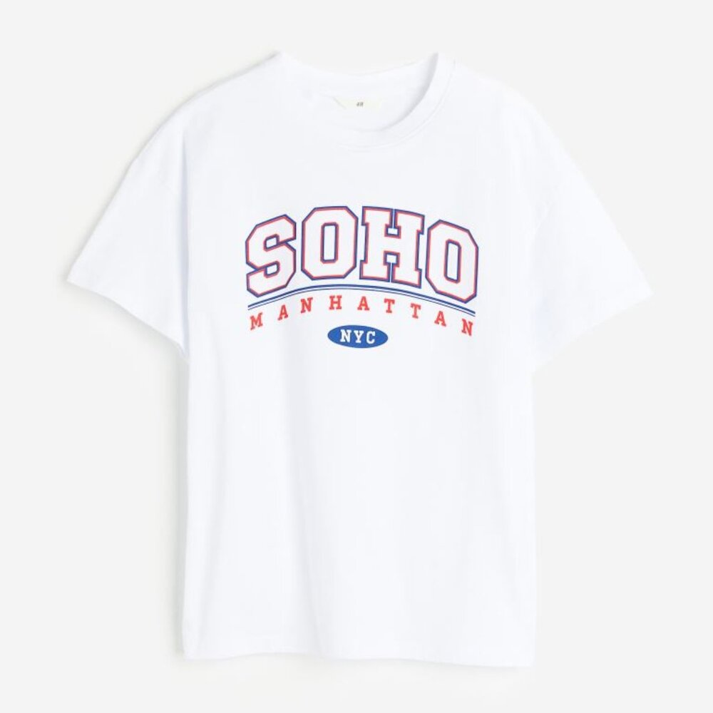 NWT H&M WOMEN WHITE PRINTED T-SHIRT